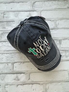 Black Embroidered 'Not Today Satan' Distressed Baseball Cap